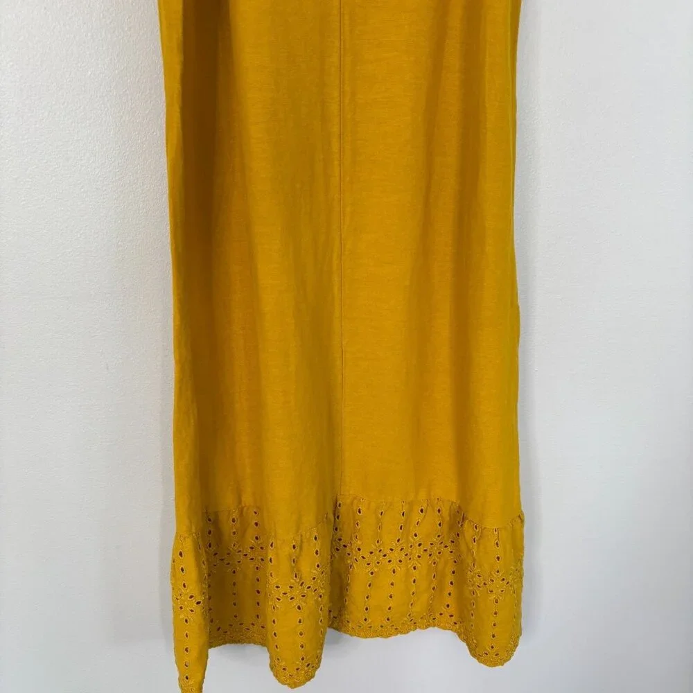 Old Navy Girls Maxi Dress XL 14 Golden Yellow Cotton Blend Eyelet Hem Sleeveless